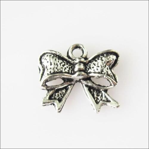 40 New Butterfly Bow Tibetan Silver Tone Charms Pendants 10.5x12mm