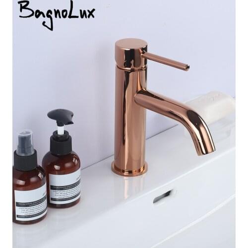 Bagnolux Brass Single Holder Hole Rose Gold Modern Deck Mounted Hot And Cold Water Mixed Type 03053 Bathroom Basin Faucet