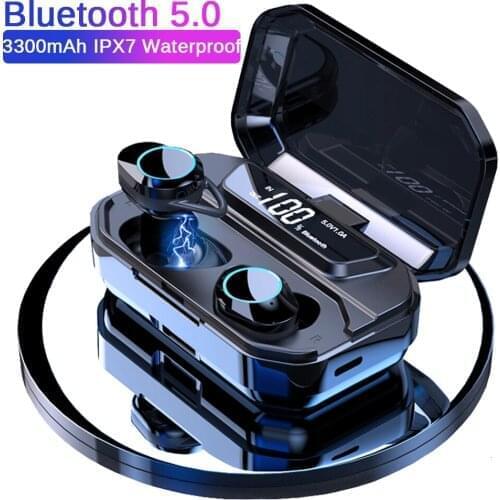 G02 TWS 5.0 Bluetooth 6D Stereo Earphone Wireless Earphones IPX7 Waterproof Earphones 3300mAh LED Display Smart Power Bank