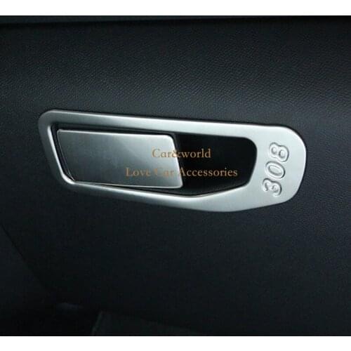 For Peugeot 308 2017 Stainless Steel Glove box decorative frame Cover Trim glove box handle stickers Car-Styling Accessories
