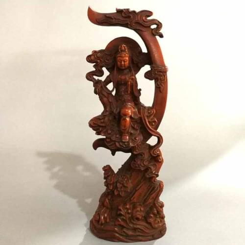 Guanyin decoration collection of old handicrafts old poplar sitting guanyin wood carving Bodhisattva sitting statue decoration