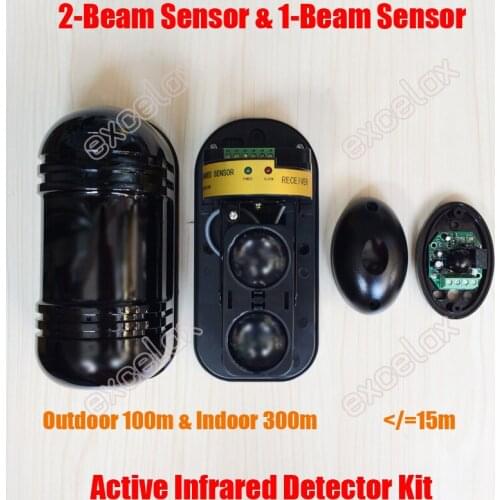 Photoelectric 2-Beam IR 300m & 1-Beam IR 15m Kit Sensor Active Infrared Intrusion Detector Outdoor Wall Fence Motion Alarm