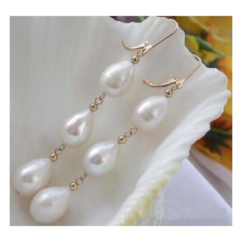 PERFECT 9x12mm AAA+ drop white south sea pearl earring 14k/20