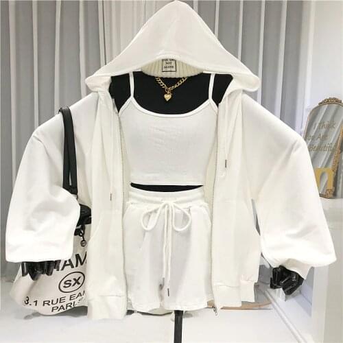 Women 3 Piece Set Zipper Hooded Casual Womens Sweatsuit Matching Sets For Women Joggers Suit Sets 2020 Summer Sports Wear