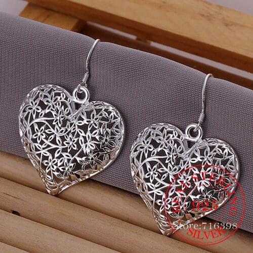Korean 100% 925 Sterling Silver Hollow Leaf Heart Vintage Long Drop Dangle Earrings For Women 2020 Engagement Wedding Jewelry