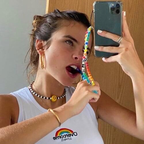 Summer Chain For Phone Lanyard Colorful Candy Beads Chains Strap Letter Bracelet For Women Trend Smiley Cute Jewelry