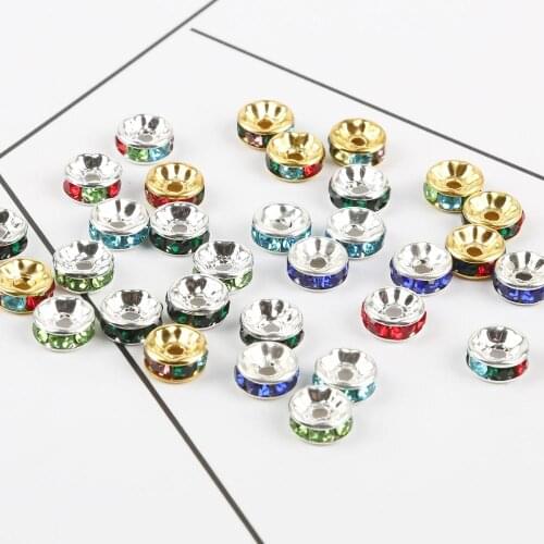 50pcs/lot Metal Crystal Rhinestone Roundelle Spacer Beads 8mm DIY Spacer Beads For DIY Bracelet Necklace Making Accessories