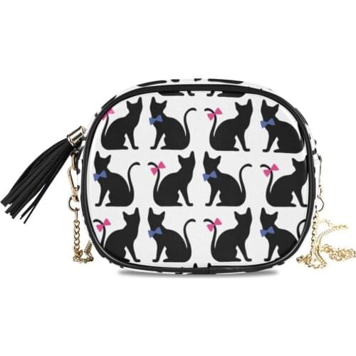 Fashion lady luxury Crossbody bags handbags for women High quality PU leather chain bag cute cat printing Mini Shoulder bag Girl