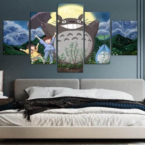 Modular Pictures 5 panel Miyazaki Hayao Tonari no Totoro Canvas painting movie poster and Prints Canvas Painting framed