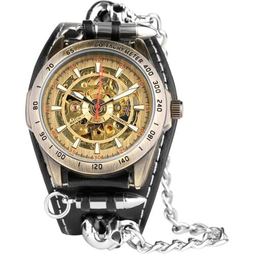 Mens Automatic Mechanical Watch Waterproof Automatic-self-winding Wristwatches Punk Skeleton Leather Strap Cool Tough Style