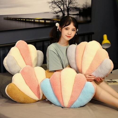 Soft Hairy Shell Plush Pillow Stuffed Seashell Plush Toys Throw Pillow Sofa Cushion Home Bed Decoration Sweet Gift for Friend