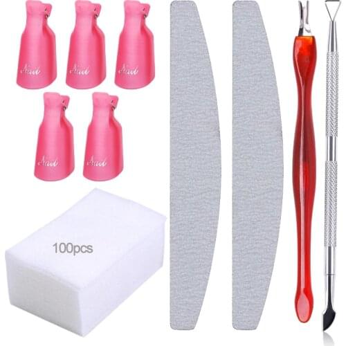 UV Gel Polish Remover Set Plastic Nail Art Soak Off Cotton Cap Clips Wrap Tool for Removal of Varnish Manicuring Art Tools