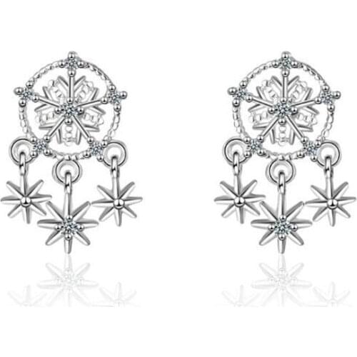 New Creative Temperament Dream Snowflake 925 Sterling Silver Jewelry Personality Flower Crystal Exquisite Stud Earrings SE754