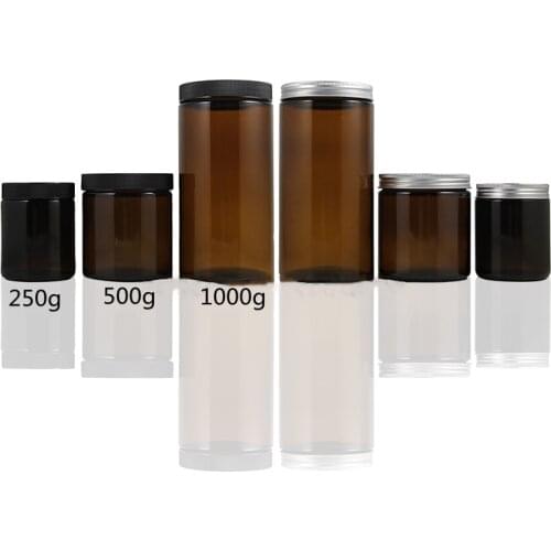 Wholesale 250/500/1000g Empty Makeup Container Brown Glass Jar With Aluminum Cover Cream Jar Cosmetic Containers