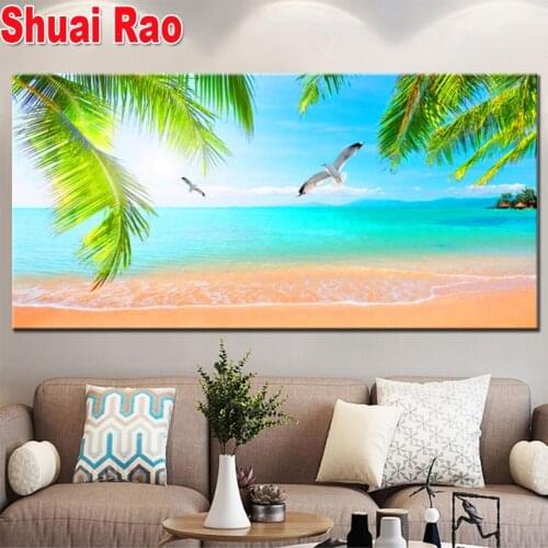 Sea Beach large Size diamond painting full Square,Round diamond embroidery mosaic art diamond Coconut tree Landscape Panorama