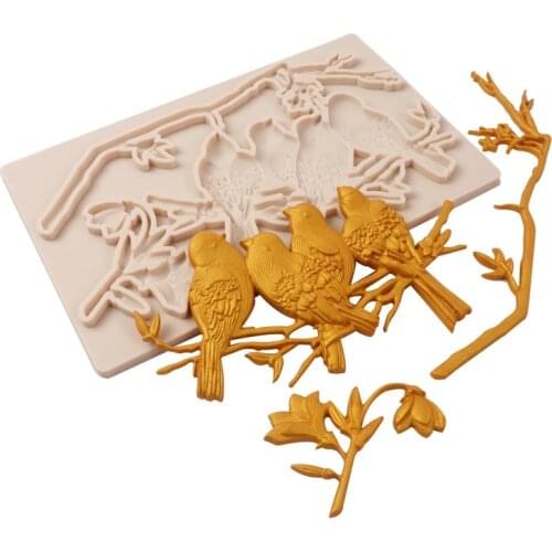 Birds And Branches Silicone Mold Fondant Cakes Decorating Molds Sugarcraft Chocolate Baking Tools Kitchenware For Cakes Gumpaste