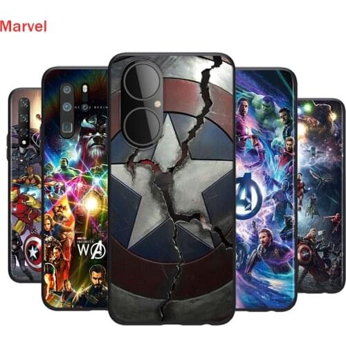 Black Silicone Cover Avenger Marvel Superhero For Huawei P50 P40 P30 P20 Pro P10 P9 P8 Lite E Plus 2019 Phone Case