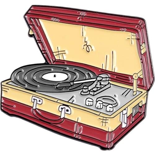 Vinyl Recorder Metal Enamel Brooch Fashion Retro Red Suitcase Gramophone Badge Pin Trendy Musician Costume Backpack Jewelry Gift