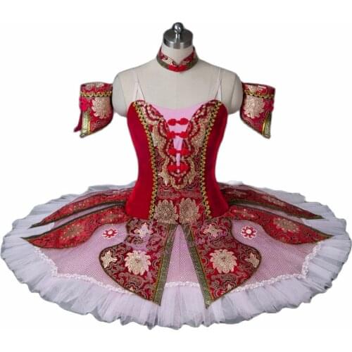 Women red pink profesional ballet tutu costumes adult Paquita Tutu pancake platter performance classical ballet tutu