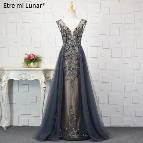 2021 Sexy Gold V-Neck Long Sleeves Evening Dresses Diamond Beading With Train A-Line Formal Evening Dress Real Photo LE4071