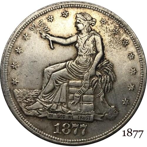 United States America 1877 1 Trade One Dollar US In God We Trust With Motto 420 Grains 900 Fine Silver Plated Copy Coin