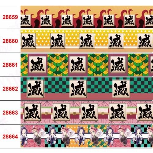 16mm-75mm Japan Cartoon Ghost Series Printed Grosgrain/Elastic Ribbon Geometric Check DIY Gift Bowknots 50yards/roll