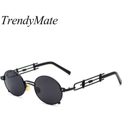 2018 Classic Punk Style Sunglasses Men Women Small Round Sunglasses High Quality Alloy Frame Oval Sun Glasses Goggle UV400 1457T