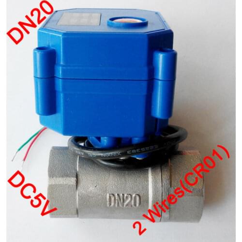 3/4" Mini electric ball valve 2 wires(CR01), DC5V motorized valve SS304, DN20 electric motor valve for air conditioning