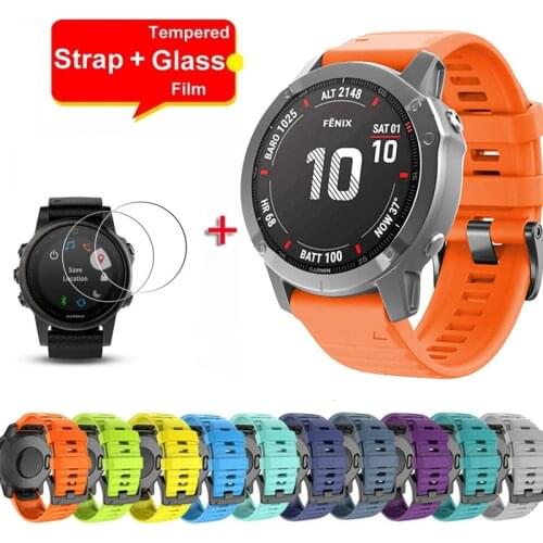3 in 1 Sport Silicone Watchband Wriststrap for Garmin Fenix 6X 6 Pro 5X 5 Plus Easy Fit Quick With Screen Protector wirstband
