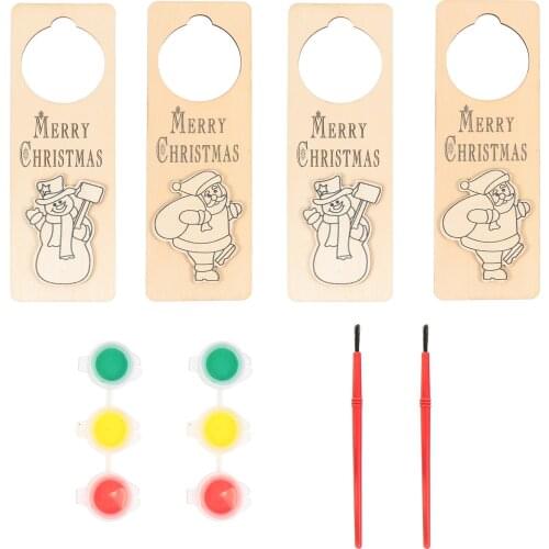 4pcs Diy Painting Doorknob Hanging Ornaments Christmas Door Hanging Pendants