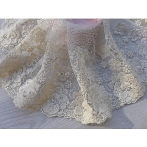 5 Yards Beautiful Embroidered Tulle Lace Trim in Ivory with Floral for DIY Wedding, Skirt & Dress Design