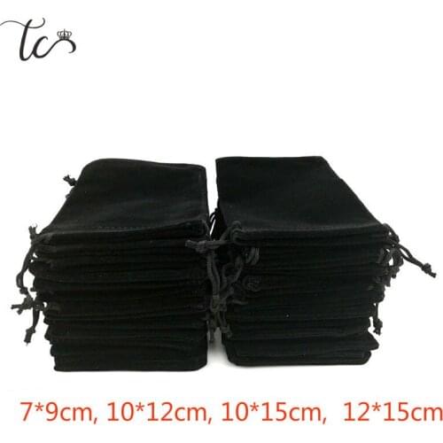 Black Velvet Bag Drawstring Pouch Velvet Pouches Gift Bag Jewelry Packaging Display Bags Wholesale 10Pcs/lot