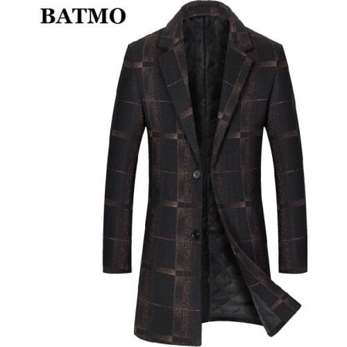 BATMO 2021 new arrival autumn&winter plaid wool trench coat men, mens coat men overcoat M8828