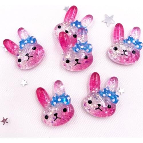 Glitter Resin Kawaii Colorful Crystal Rabbit Flatback Cabochon Scrapbook DIY Anime Accessories Figurine Decor OH093