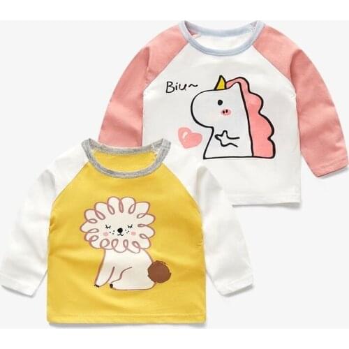 Childrens T-shirt New Cartoon Print Baby Boys Girls Long-sleeved Tee Shirts Cotton Kids Bottoming Shirts Autumn Spring Clothing