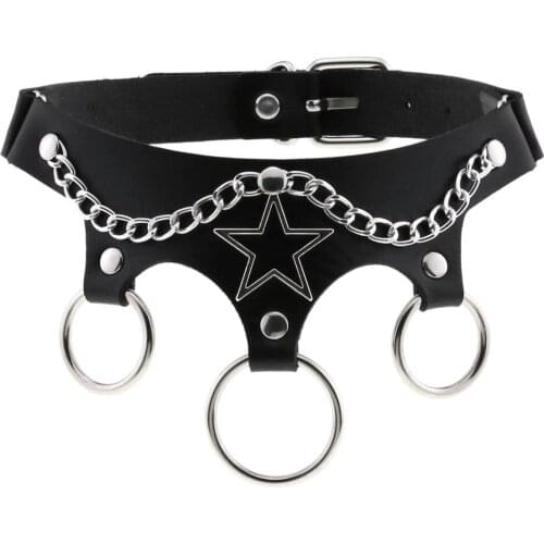 KMVEXO Punk PU Leather Circle Round Pendant Necklaces for Women Girls Gothic Stars Choker Necklace Harajuku Anime Jewelry 2021