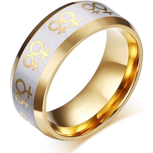 Yobest Gold-Color Rings For Women Lesbian Wedding Ring Stainless Steel Female Gay Pride Jewelry
