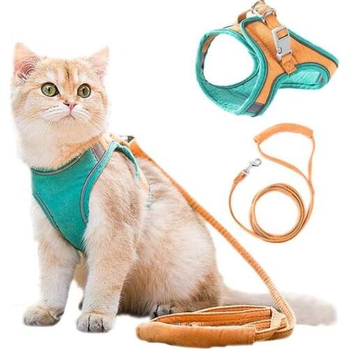 Cat Harness and Leash Set for Outdoor Cat Walking Collar Accessories Reflective Breathable Vest Jacket for Cat Small Dog Puppies
