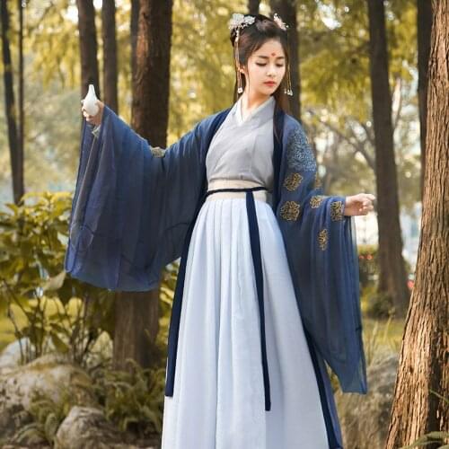 Men Women Hanfu Chinese National Dance Costume Folk Dress Singers Stage Wear Oriental Performance Festival Outfit Suit PY131