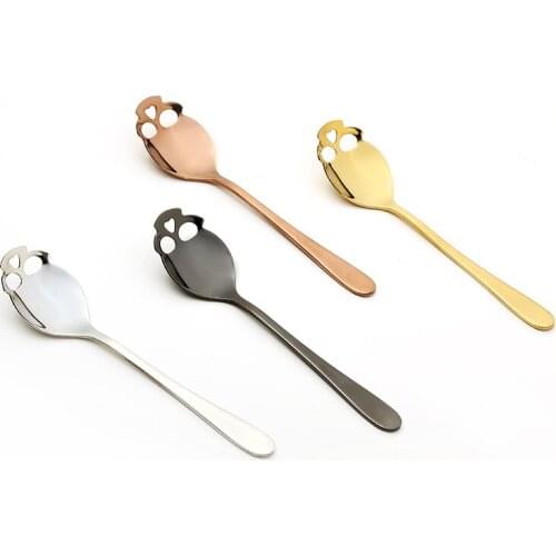 304 Stainless Steel Skull Shape Spoons Halloween Style Colorful Scoops Ice Cream Coffee Dessert Spoons Colander Cutlery 6pcs/set