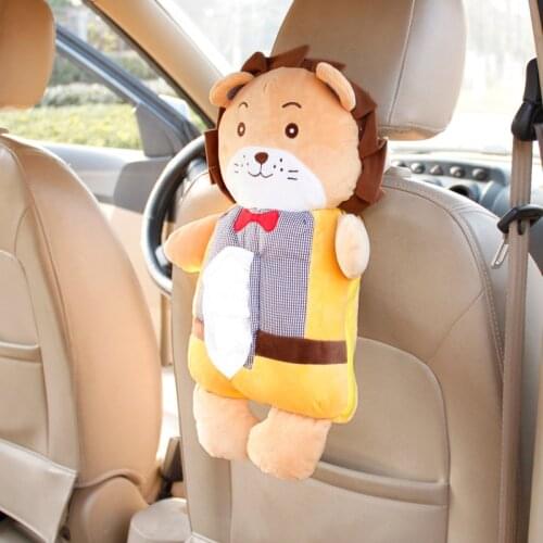 Cartoon Car Tissue Bag Holder Backseat Hanging Paper Tower Storage Box Cute Lion Fox Rabbit Seat Back Auto Accessories Toys