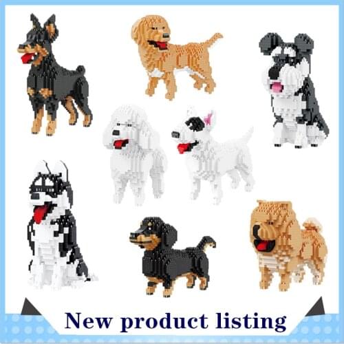 Cartoon Simulation Pet Dog Building Blocks Mini Dachshund Poodle Doberman Model Childrens Toy Gift Dog Pet Building Blocks