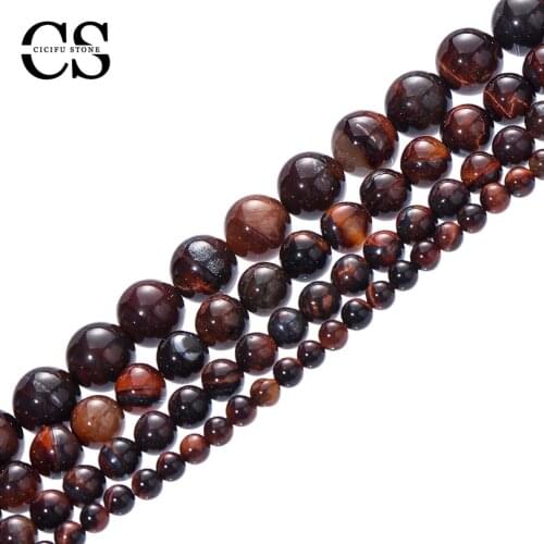 Natural Tiger Eye Beads Red Brown Round Loose Stone Beads for Jewelry Making DIY Bracelet Necklace Accessories 4/6/8/10/12 MM
