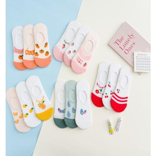 5 pairs of ladies invisible socks, candy color fruit pattern, cartoon summer breathable, fun fashionable girl socks