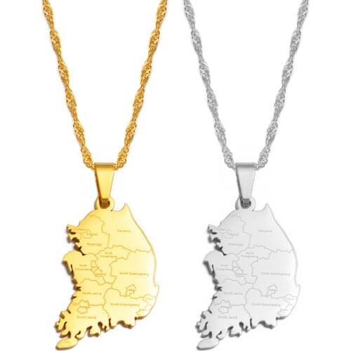Anniyo Republic of Korea & City Name Pendant Necklaces for Women Girls South Korea Jewelry Maps Korean #251021