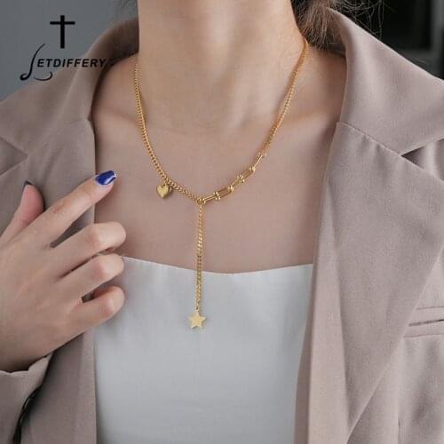 Letdiffery New Fashion Stars Heart Pendant Necklace Satinless Steel for Women Party Jewelry Gifts Dropshipping