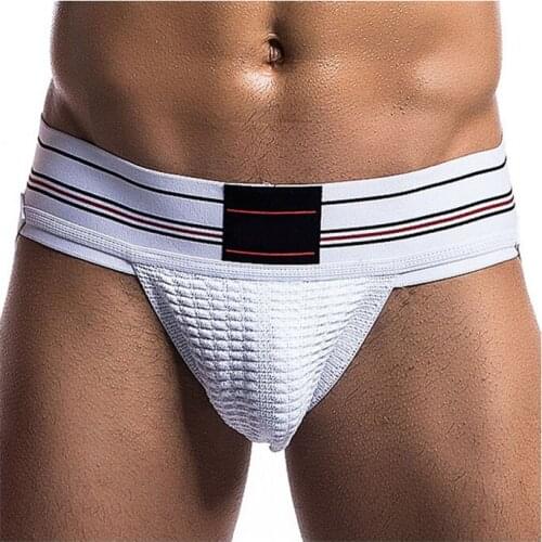 Sexy Mens Underwear Brand Fashion Breathable Mens Jockstrap Thongs And G Strings Gay Tanga Wide Belt Hombre Homme Sexy Hot
