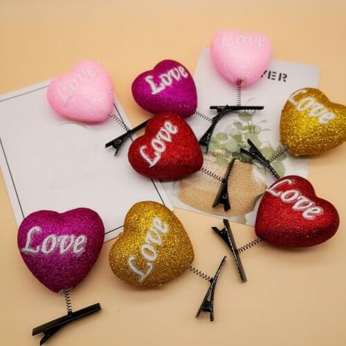 Heart Hair Clip Gold Red Girls Hairpin Pink Kid Rose Valentines Day Party Barrette Decoration
