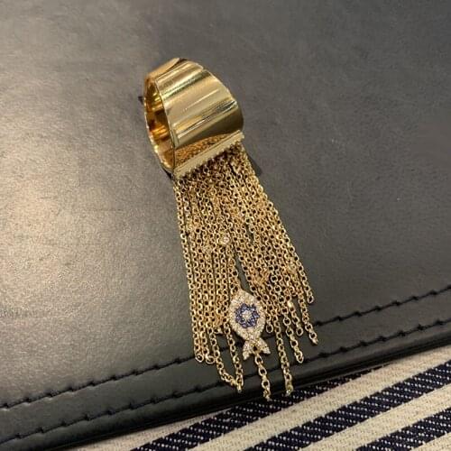 SOELLE Luxury Brand Real 925 Sterling Silver Yellow Gold Color Lucky Eye Fish Tassel Finger Ring Women CZ Fashion Party Jewelry