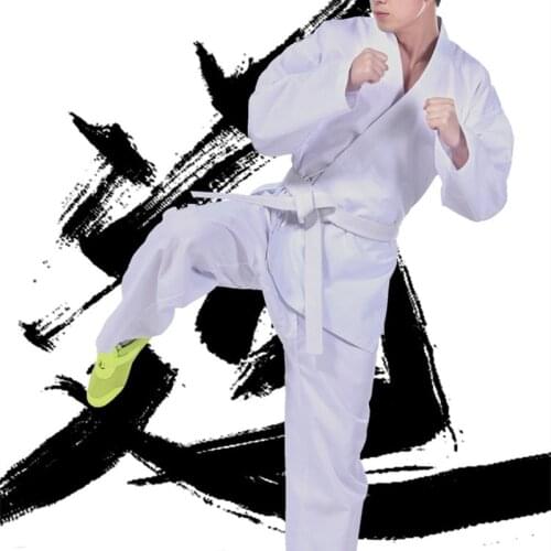 Karate Uniform White Taekwondo Uniform Suit with Belt Elastic Waistband for Kids Sports Training Fitness Gym Taekwondo Equipment